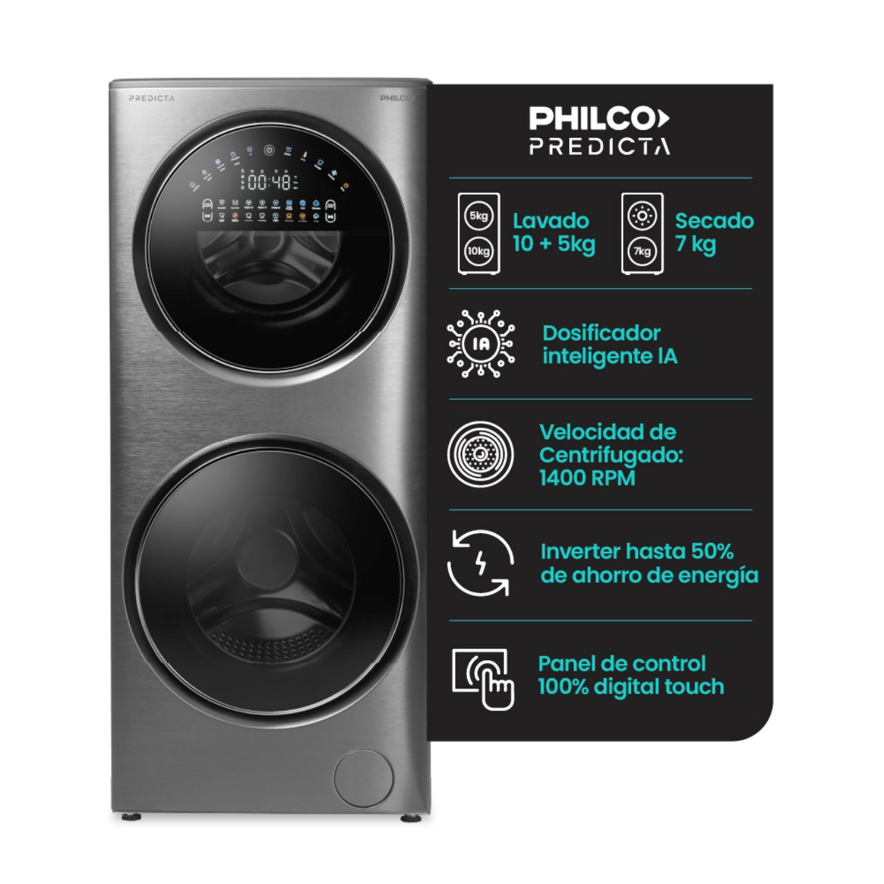 TORRE DE LAVADO CARGA FRONTAL LAVARROPAS  + LAVASECARROPA DARK GRAY