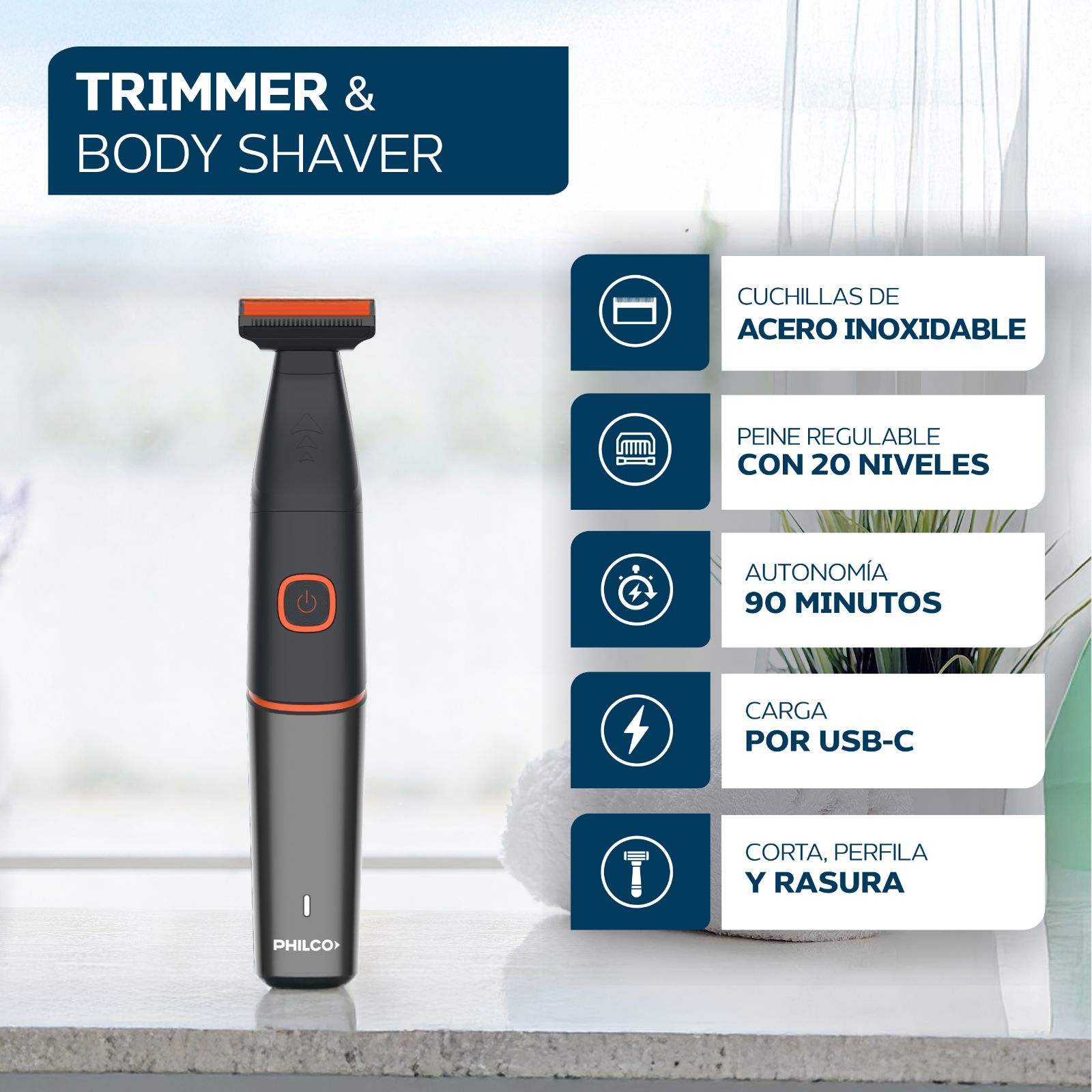 AFEITADORA PHILCO CB7045PP TRIMMER Y BODY SHAVER RECORTA MODELA Y AFEITA - 3