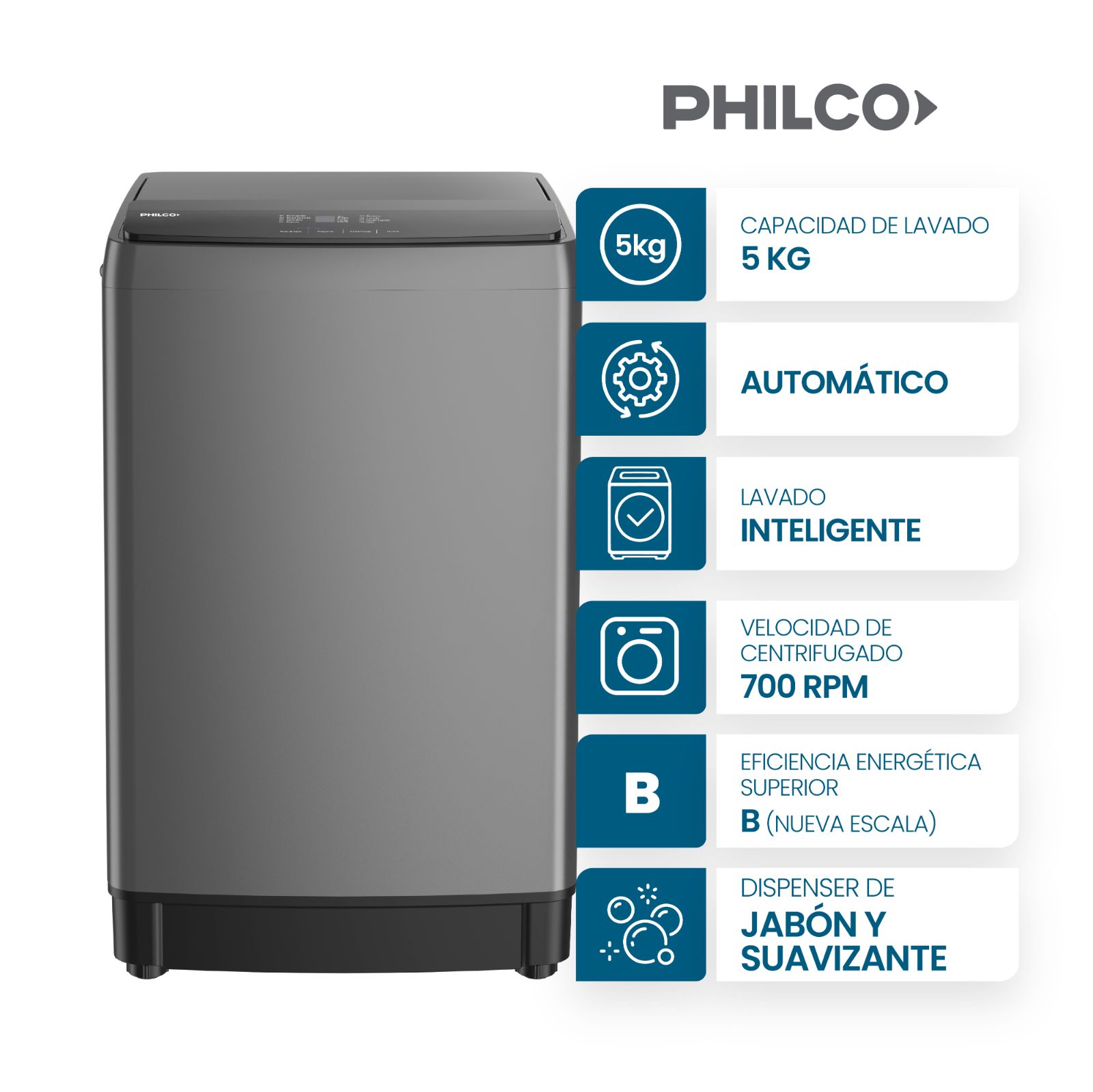 LAVARROPA PHILCO 5 KG  GRIS
