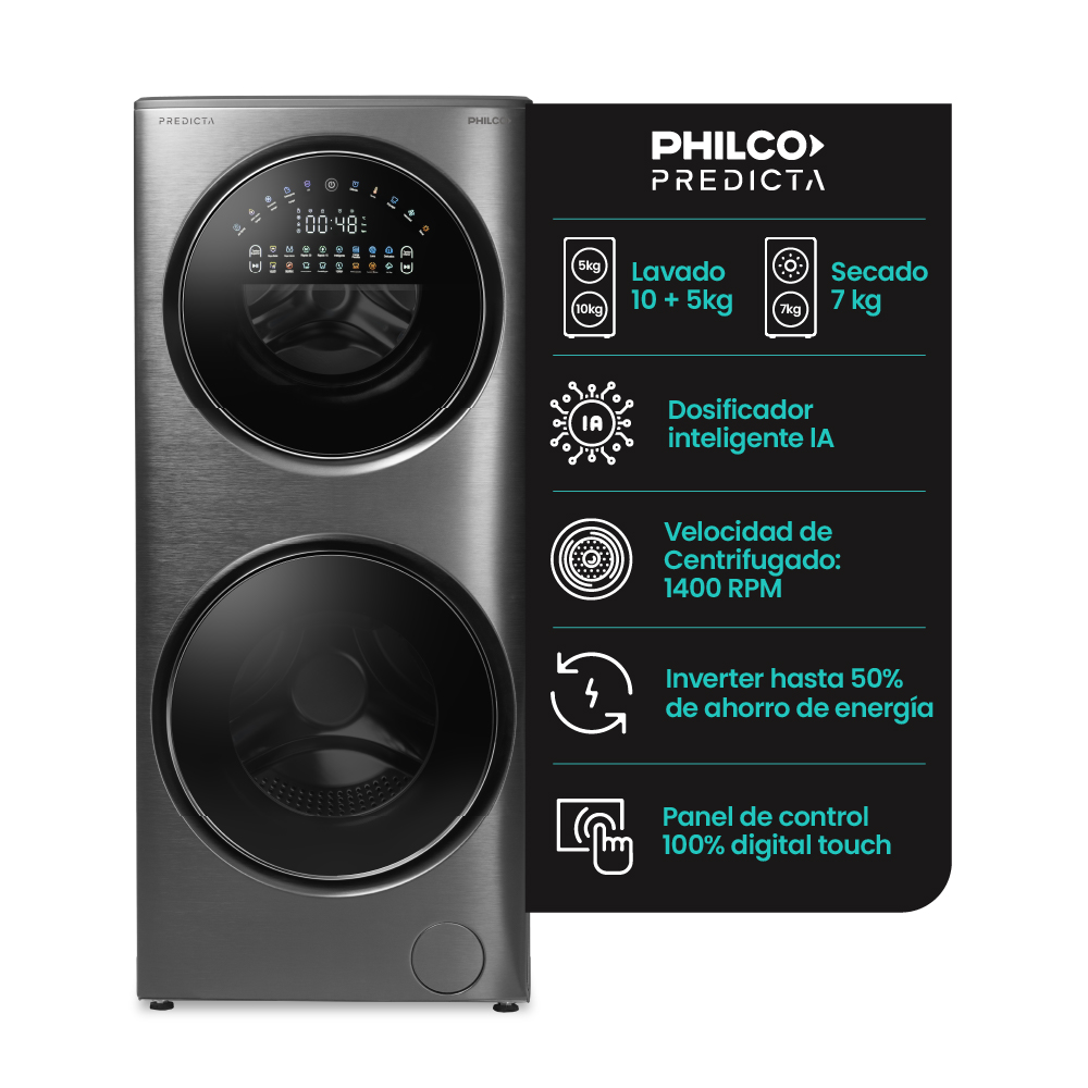 TORRE DE LAVADO CARGA FRONTAL LAVARROPAS  + LAVASECARROPA DARK GRAY