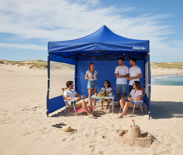 GAZEBO PHILCO 3X3 AZUL CON 3 PAREDES Lifestyle