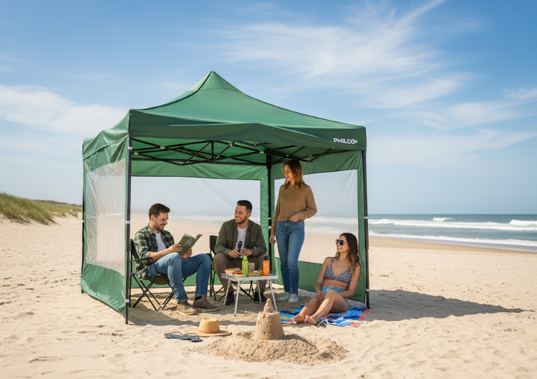 GAZEBO PHILCO 3X3 VERDE CON 3 PAREDES Lifestyle